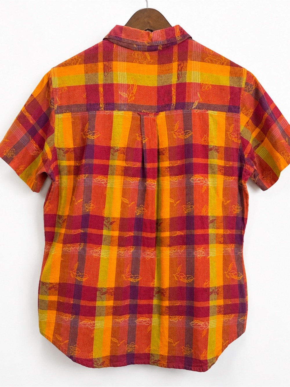 Vintage Blassport Plaid Leaf Jacquard Button Up Shirt Women M - Picture 6 of 8